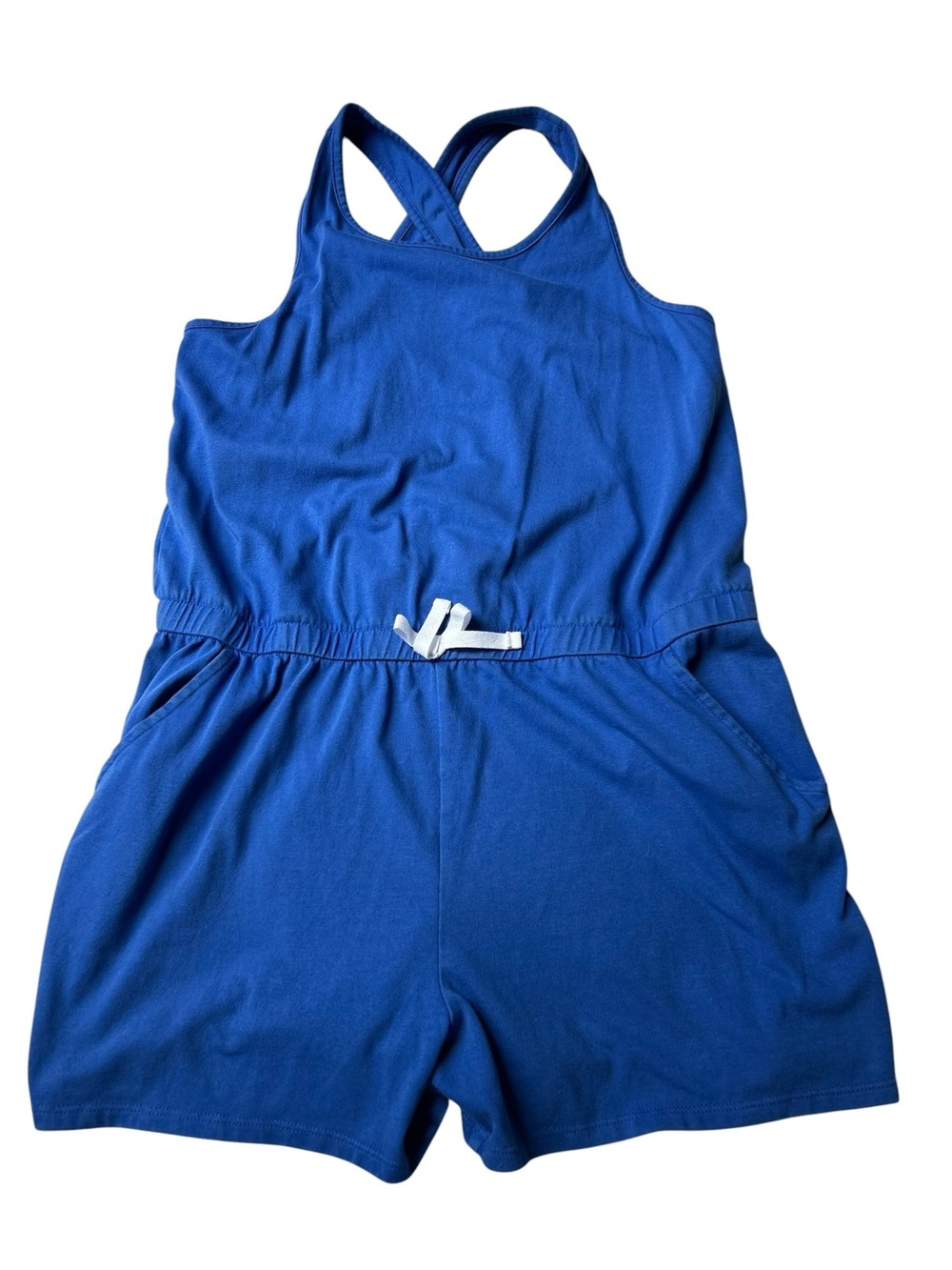 Cat & Jack Royal Blue Girls' Knit Romper with White Drawstring